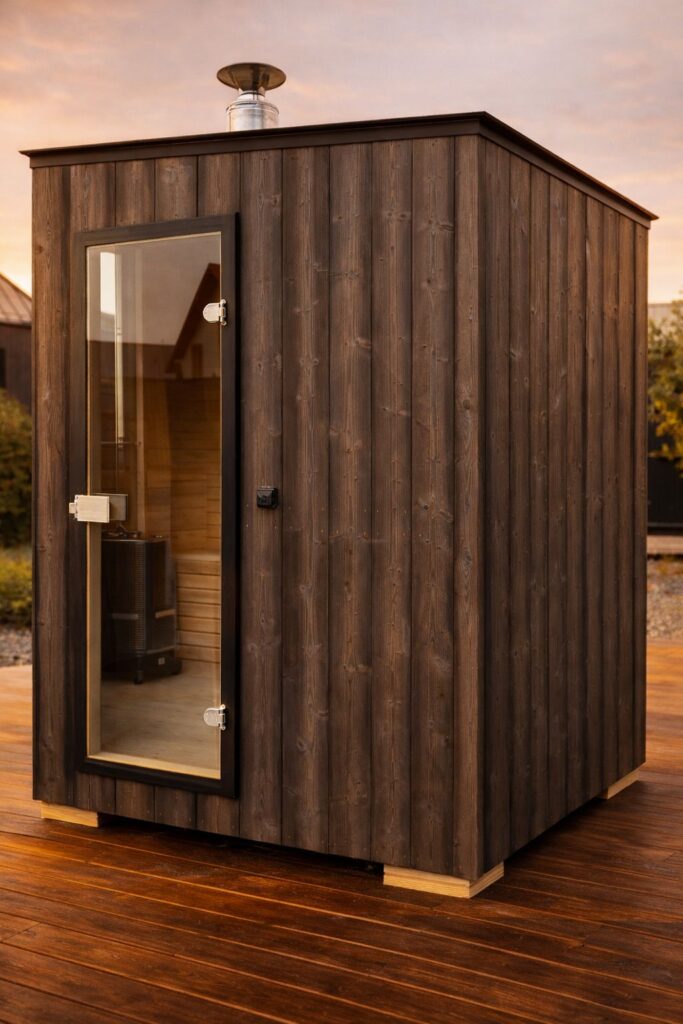 Gartensauna „Pure“ mit Türen aus gehärtetem Glas