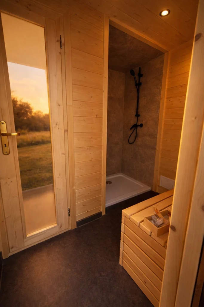 Vorraum in der Gartensauna Prestige