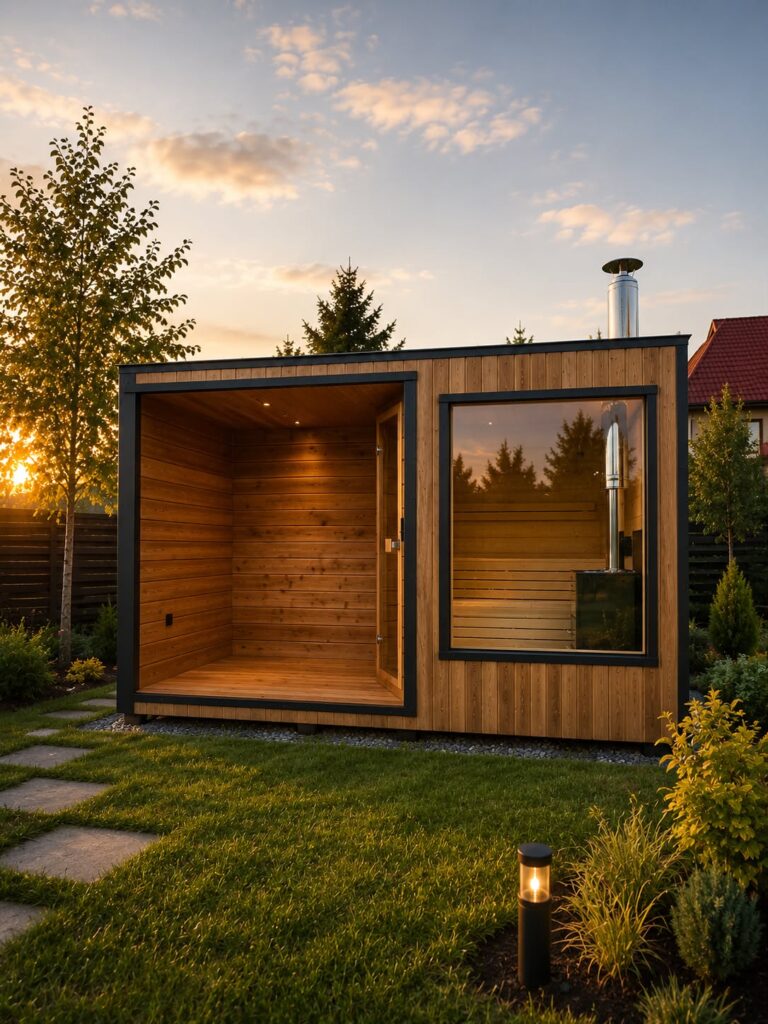 Die stimmungsvolle Gartensauna „Sky“