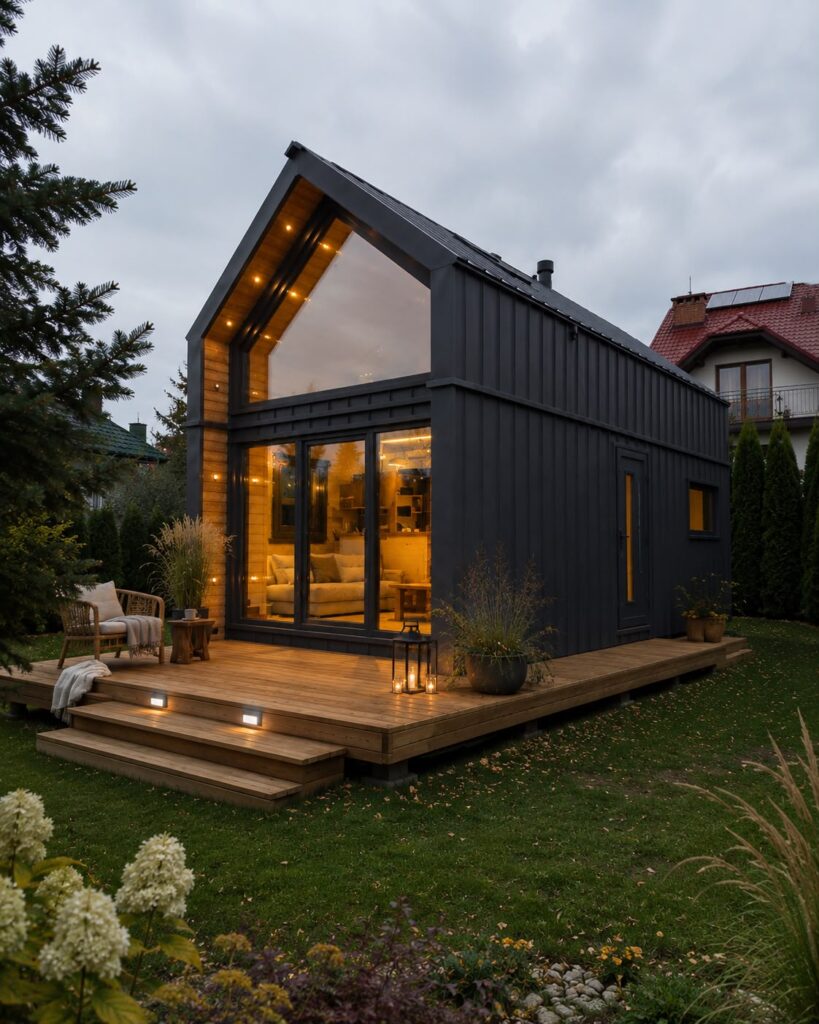 Modulhaus Modular 2“mit einer Wand mit Tür