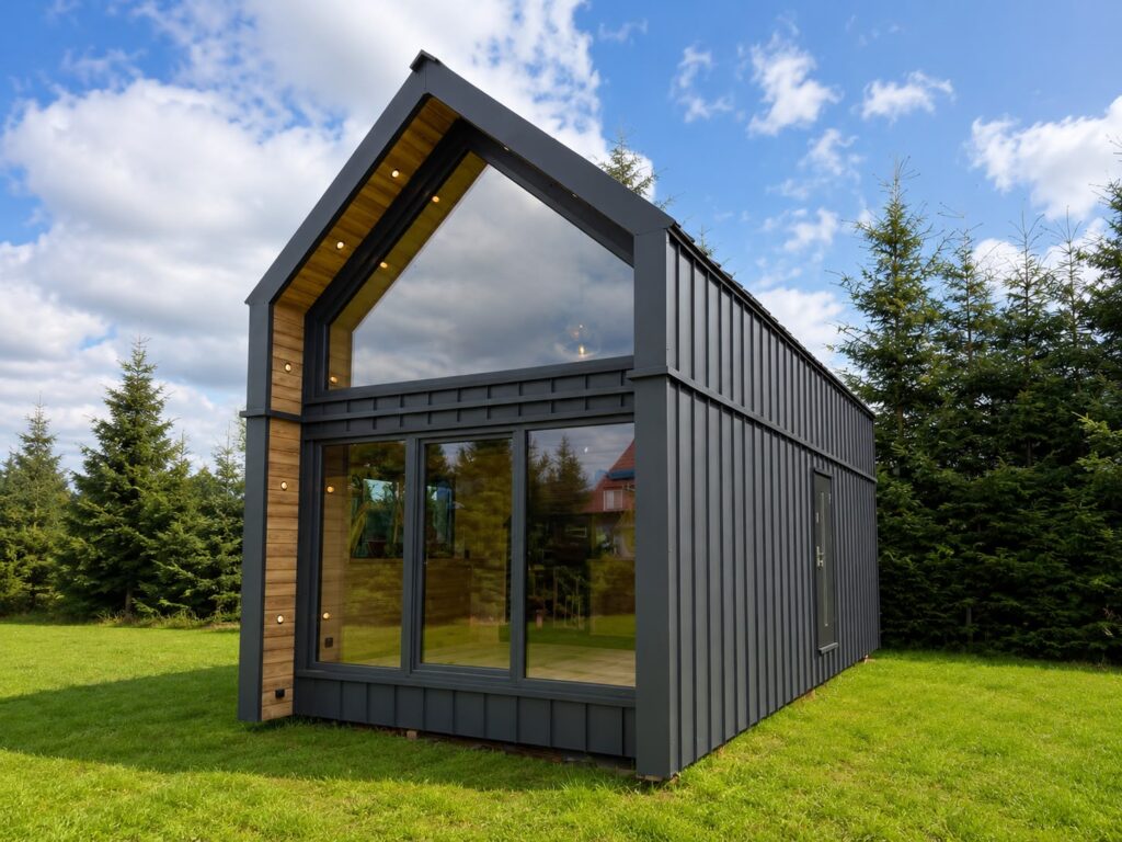 Modulhaus Modular 2 mit einer vollständig verglasten Vorderwand