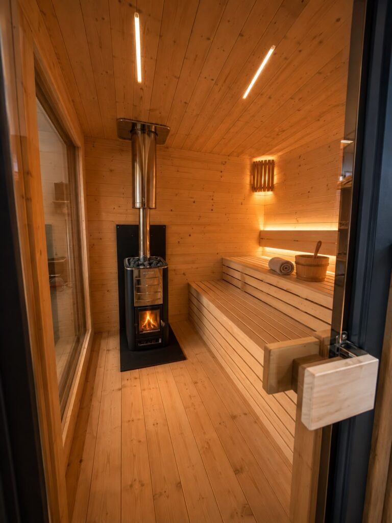 Der Innenraum der finnischen Sauna „Falcon“