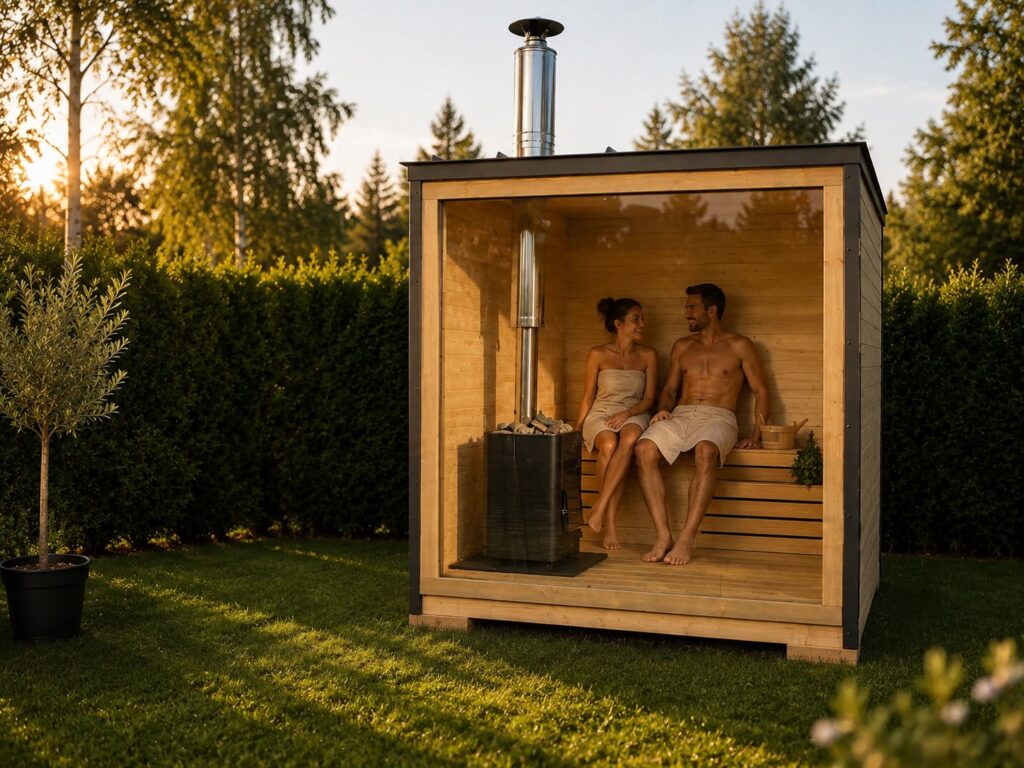 Ein Paar in der Cozy-Gartensauna